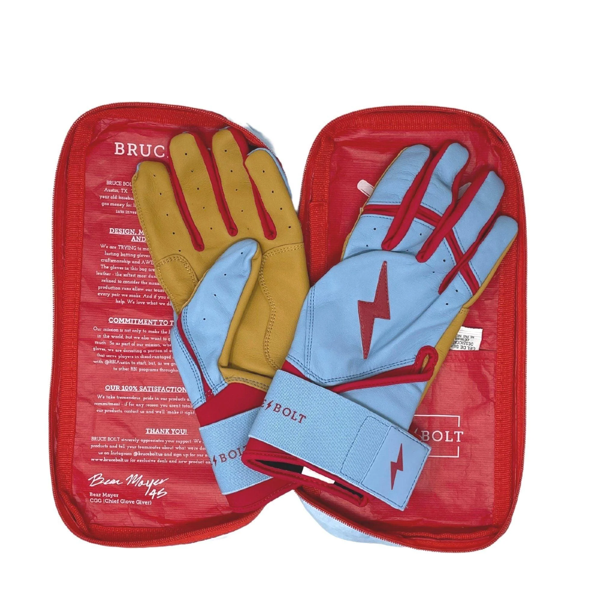 Bruce Bolt PREMIUM PRO BADER Series Long Cuff Batting Gloves: Baby Blue - Image 7