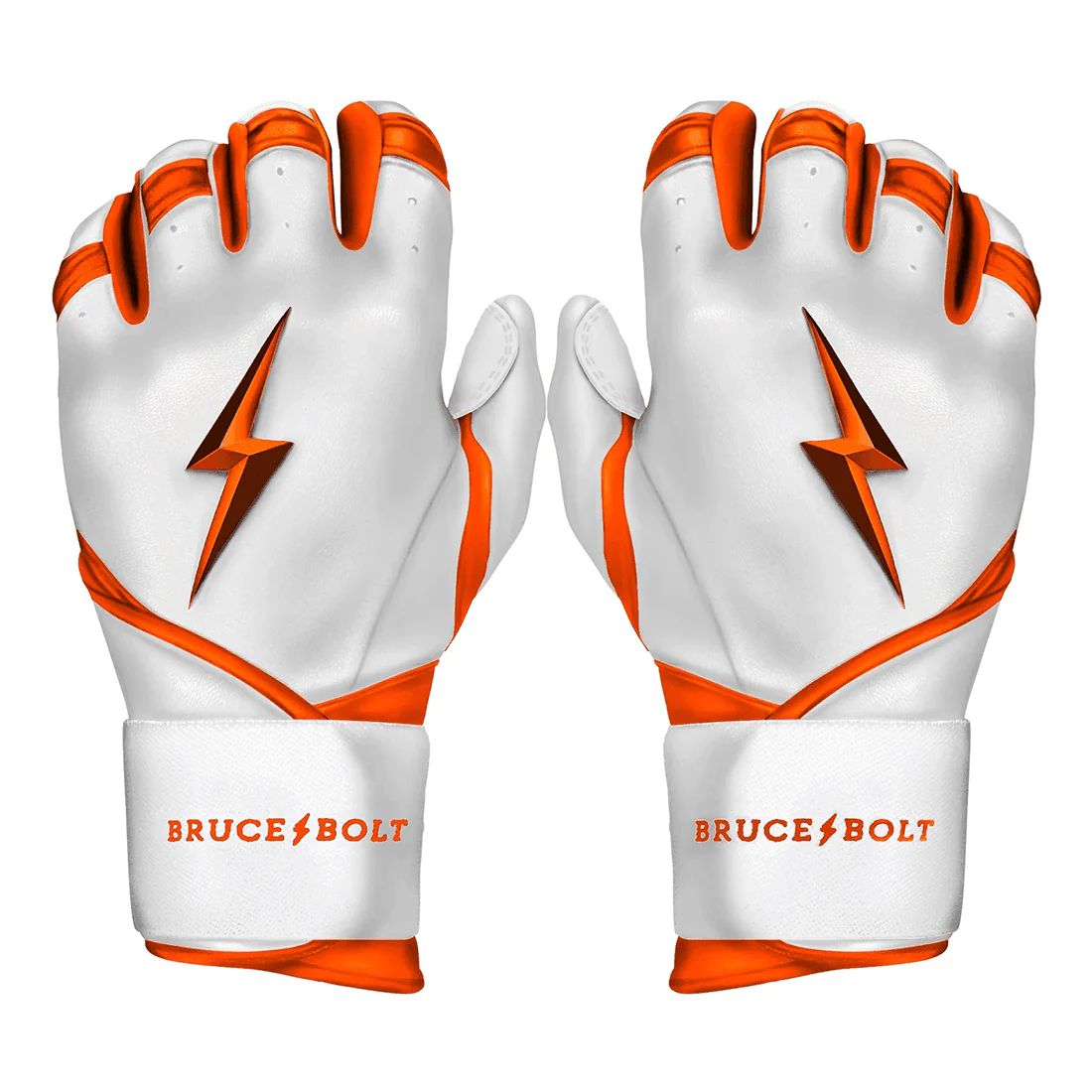 Bruce Bolt Premium Pro Chrome Series Long Cuff Batting Gloves: Orange