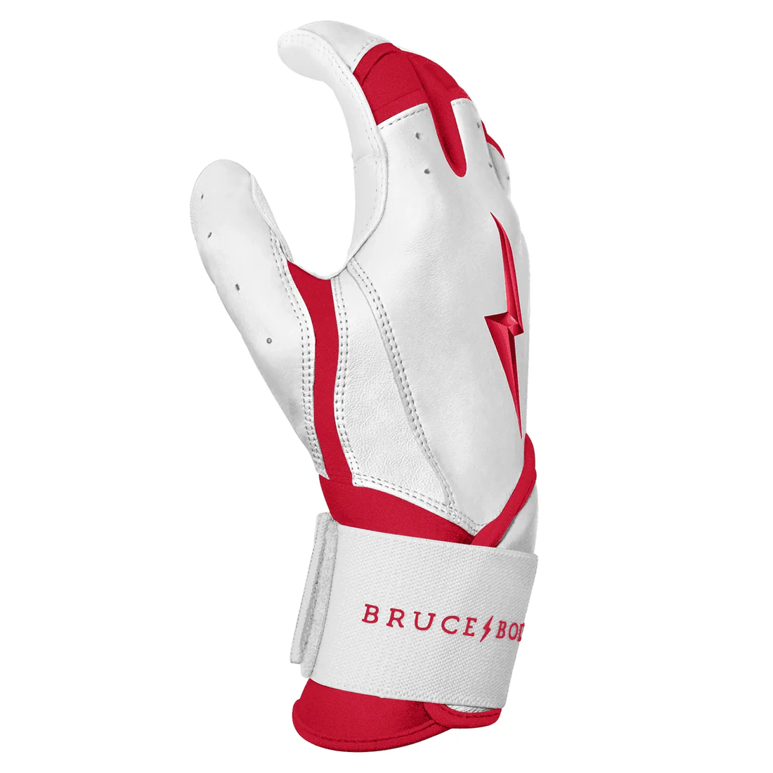 Bruce Bolt Premium Pro Chrome Series Long Cuff Batting Gloves: Red - Image 2