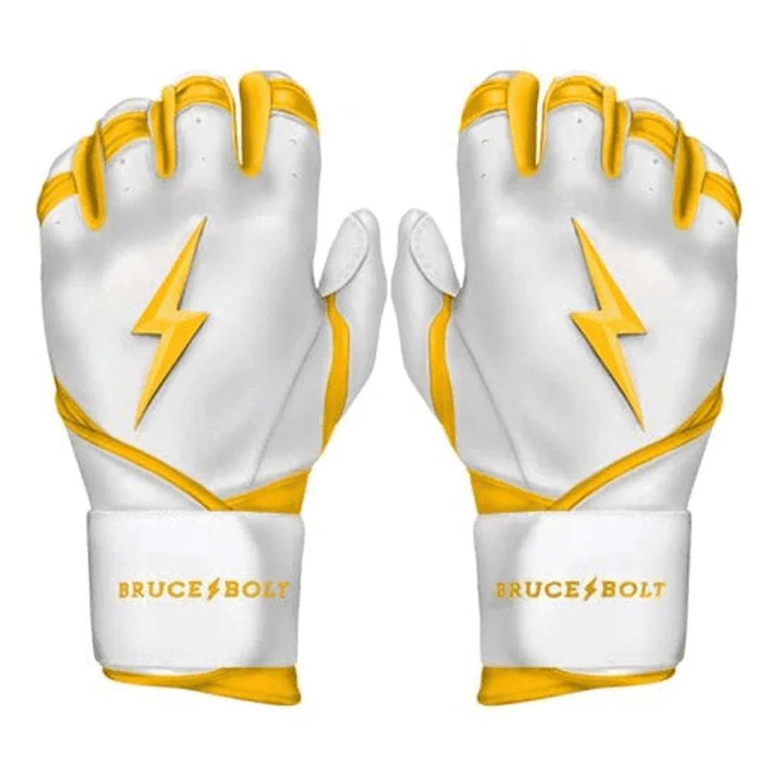 Bruce Bolt Premium Pro Chrome Series Long Cuff Batting Gloves: Yellow