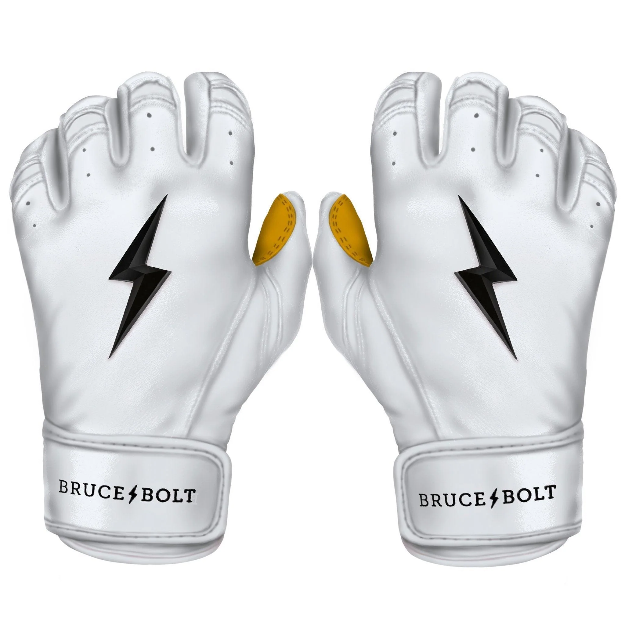 Bruce Bolt PREMIUM PRO Short Cuff Batting Gloves: White