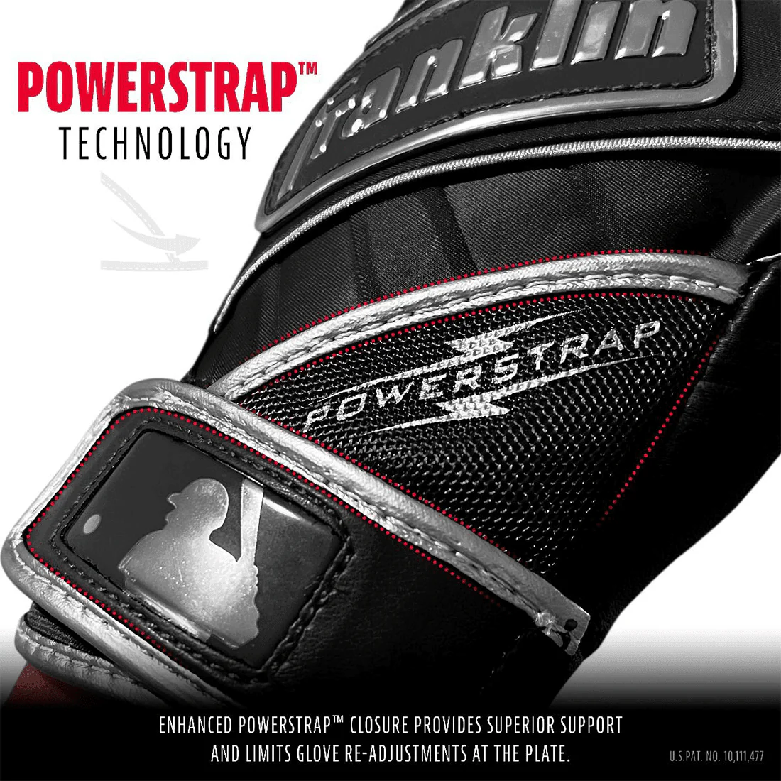 Franklin POWERSTRAP Chrome Black Batting Gloves: 20490F - Image 2
