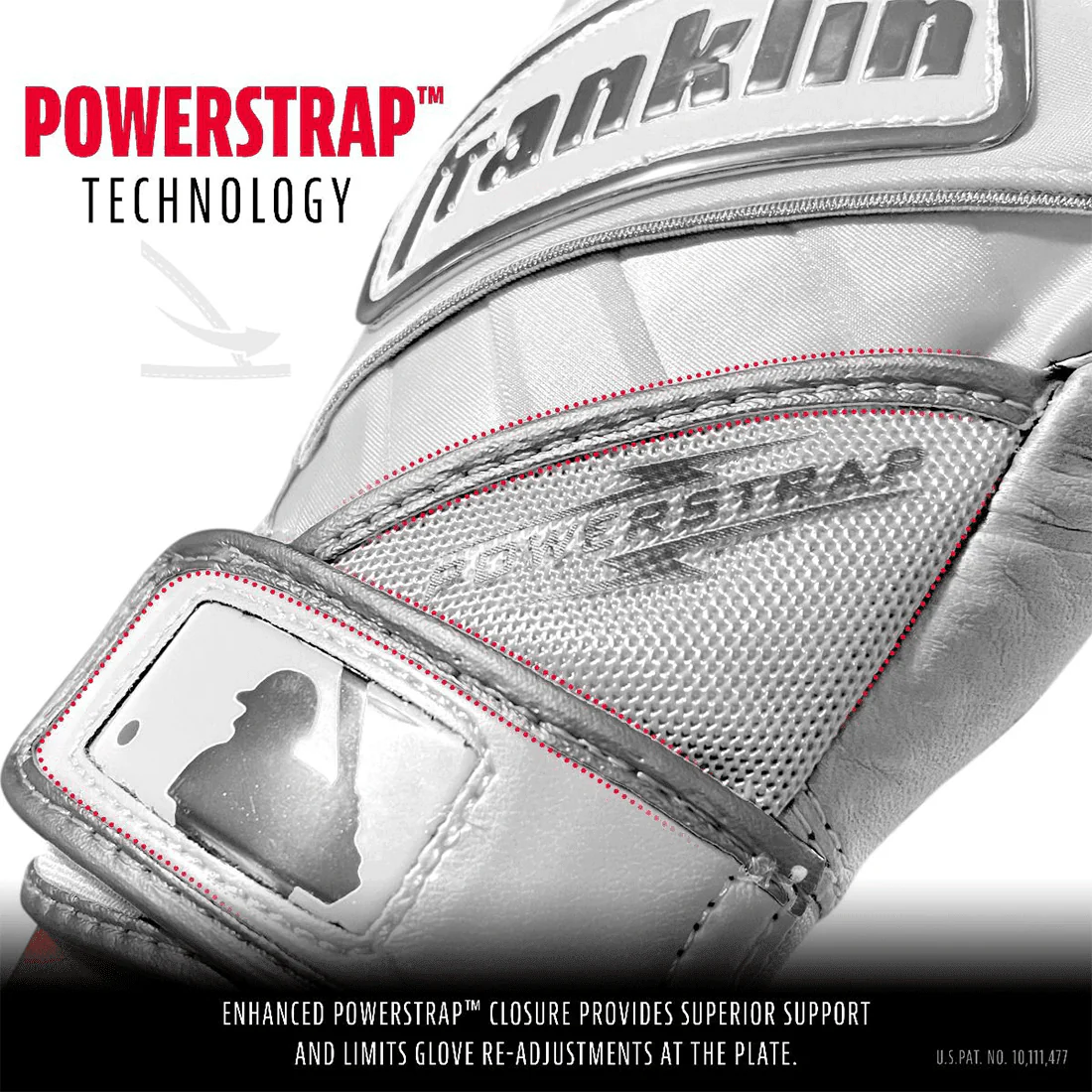 Franklin POWERSTRAP Chrome White Batting Gloves: 20491F - Image 2